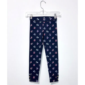 Janie and Jack Girls Pants 6 Cotton Navy Floral Side Slits Elastic Waist Buttons